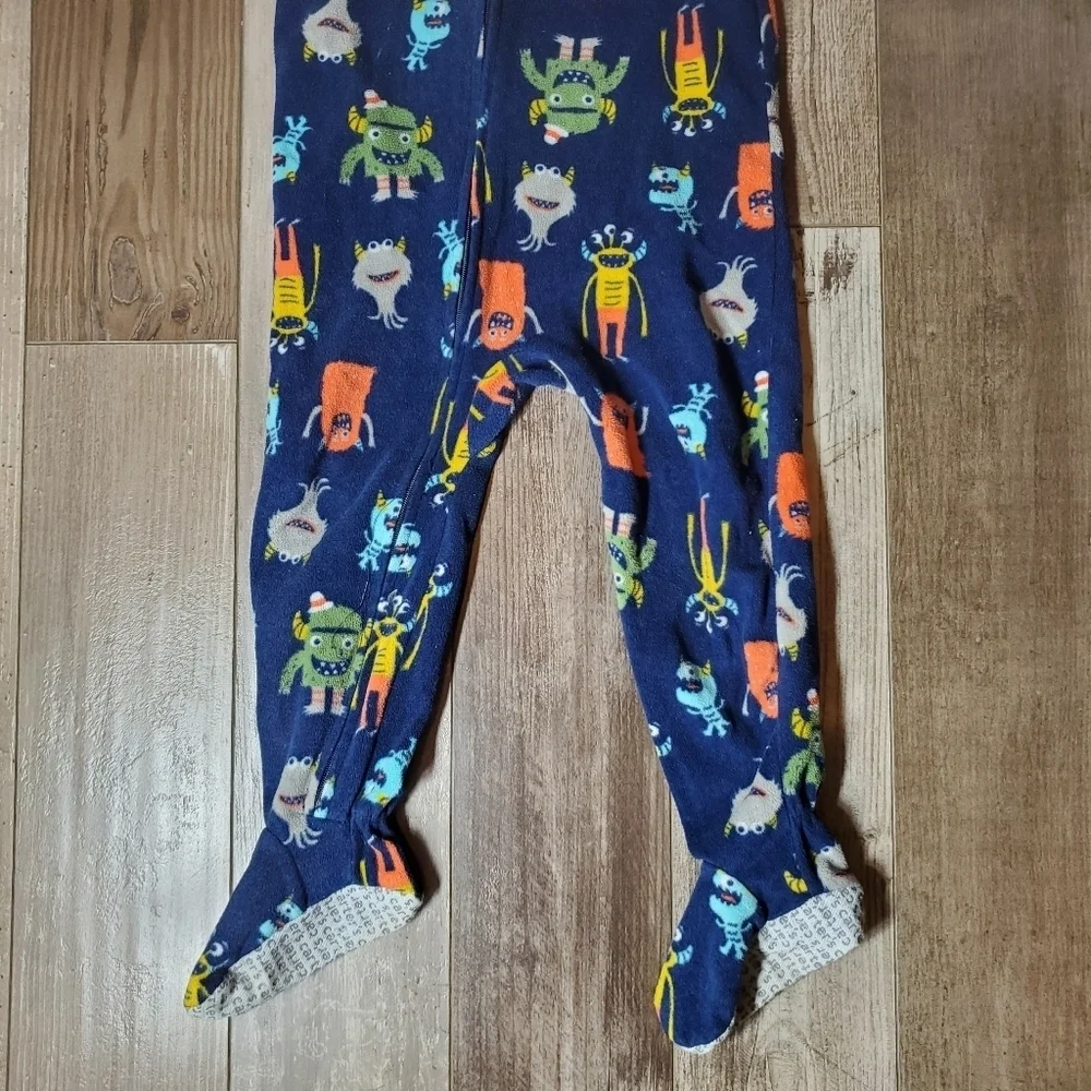 Carter's Blue Orange Green Monster Size 3T Fleece Footed Pajamas PJs EUC